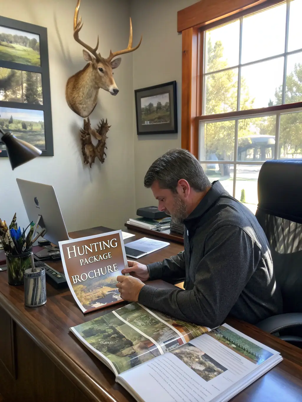 A classroom setting in Valvignères where experienced hunters are teaching new members about wildlife conservation and responsible hunting techniques.